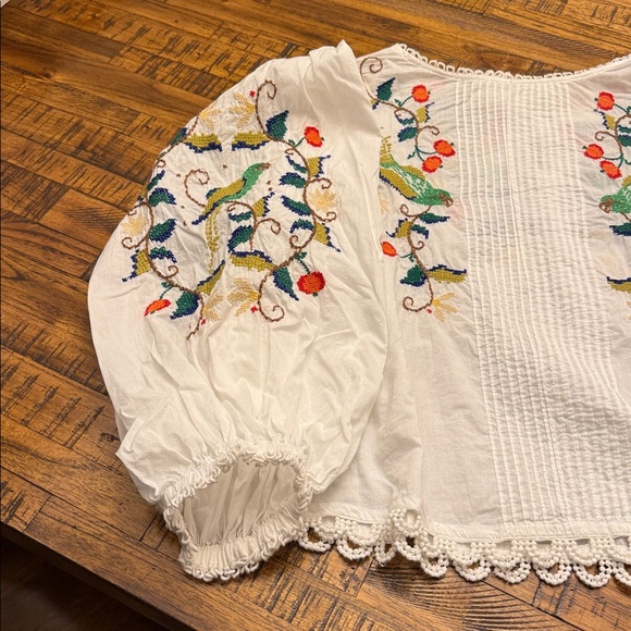 FARM Rio Pitanga Embroidered Cotton Puff Sleeve Blouse Woman's Small - Picture 9 of 16